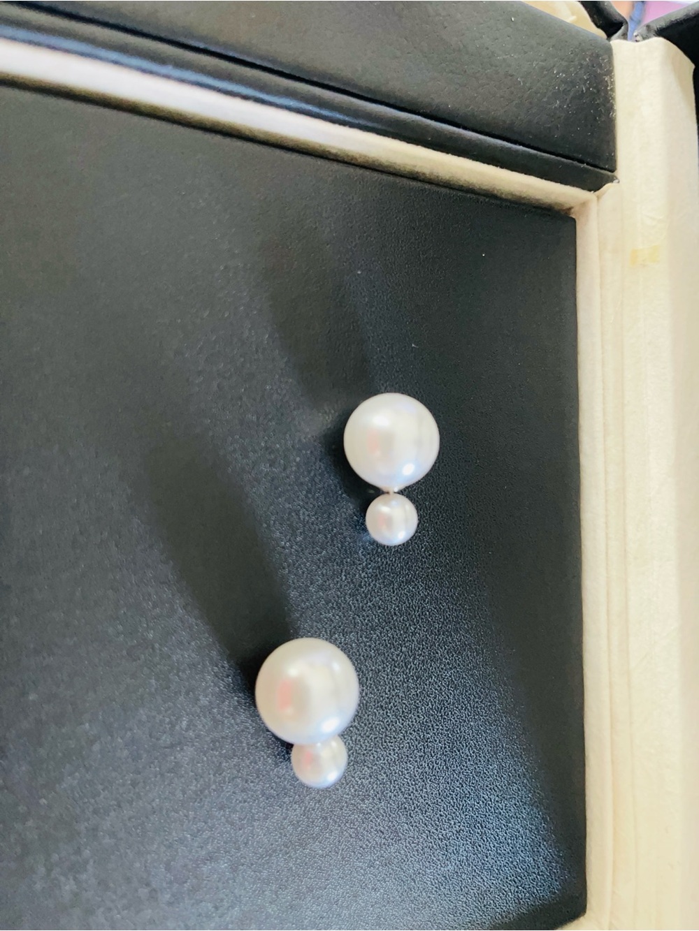 Double Pearl Drop Stud Earrings - White Pearlescent